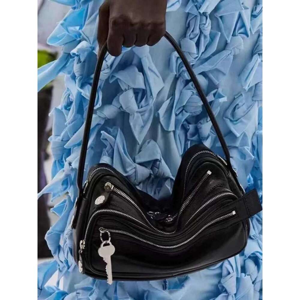 Spring Summer New Product Internet Celebrity Same Style Fashionable Versatile Small Design Multi layer Zipper Underarm Motorcycle Bag Trendy