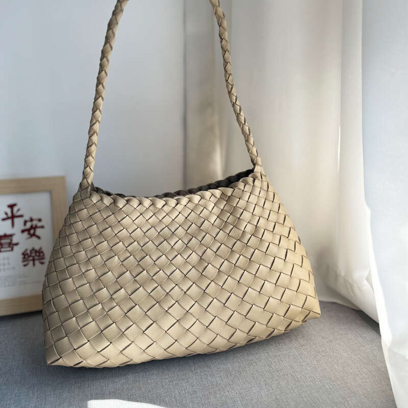 Tote Bag Dragon Woven Toe Cover Layer Cowhide Women S French Style Vegetable Basket Handmade Leather Handbag Shoulder Bag KQ