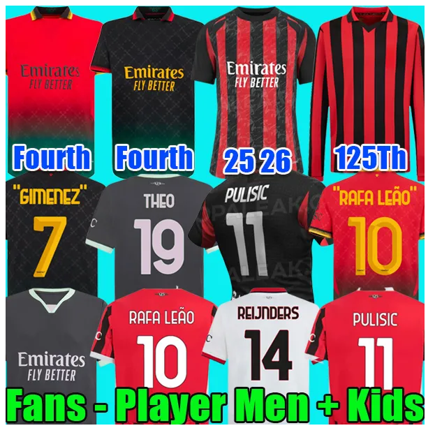 25 26 GIMENEZ Soccer Jerseys 125th RAFA LEAO PULISIC AC THEO 2024 2025 2026 MILANES JOVIC CHUKWUEZE REIJNDERS Football Shirts Men Kids Kits