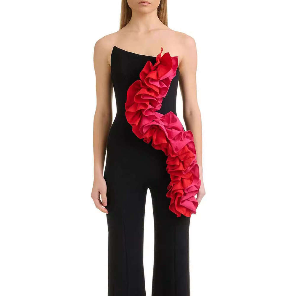 Maxi Dress New Bandage Fashion Strapless Red Decal Wide Leg Jumpsuit Formai Dress
