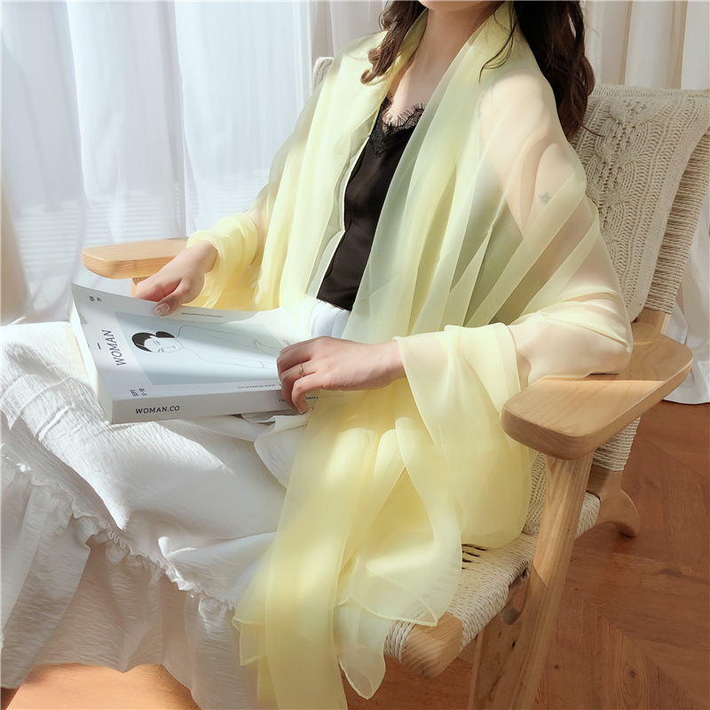 K753 Silk scarf spring and summer light chiffon scarf ultra-thin solid color ice silk scarf long beach sunscreen large shawl beach towel