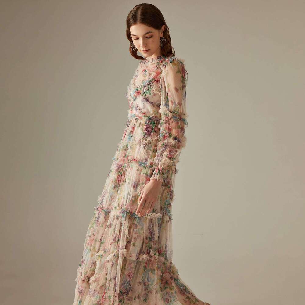Maxi Dress Floral Spring And Autumn High End Evening French Long Wedding Women S Dress KQ
