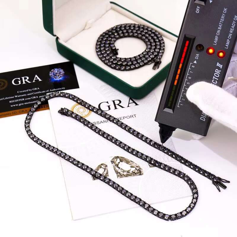 OEM Jewelry Custom 18k Black Gold Plated 925 Silver Round Gray Colored Vvs Diamond Mossanite Moissanite Tennis Chain Necklace