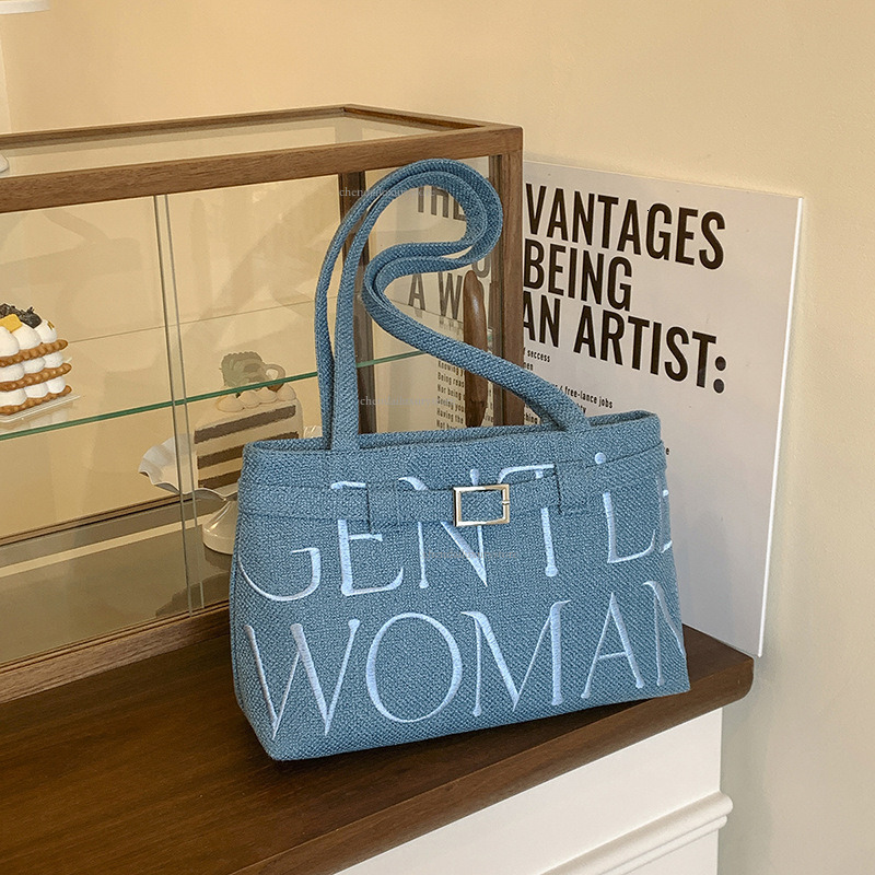 Free Delivery Designer Bag Women's Messenger Bag Thailand Fashion Letter Embroidery Cotton Linen Shoulder Bag New Versatile Student Casual Handba