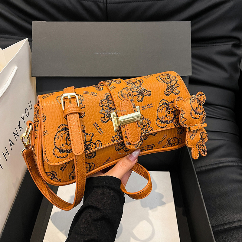 Free Delivery Designer Bag Ladies' Trendy Shoulder Crossbody Bag Korean Style Handbag Fashionable Teddy Bear Print Versatile Armpit Bag Cross Pil