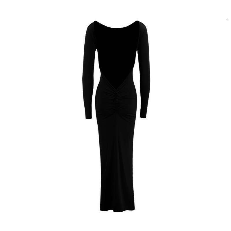 Maxi Dress Ins Slim Fit Long Sleeved Backless Sexy Buttocks Wrapped Dress KQ