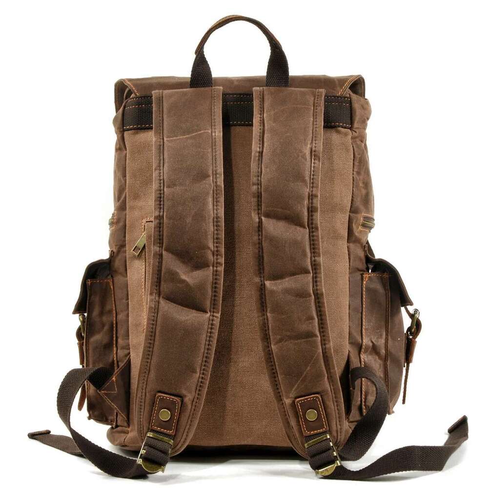 Vintage Backpack Leather Canvas Backpack 15-Inch Laptop Tote Satchel Academy Shoulder Hiking Bag