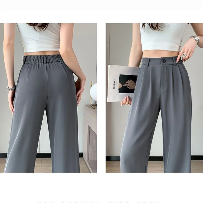 2025 Spring Summer Lady High Waisted Suit Fabric Pant Comfortable Straight Leg Trousers Girls Korean Concise Baggy Slacks 250506