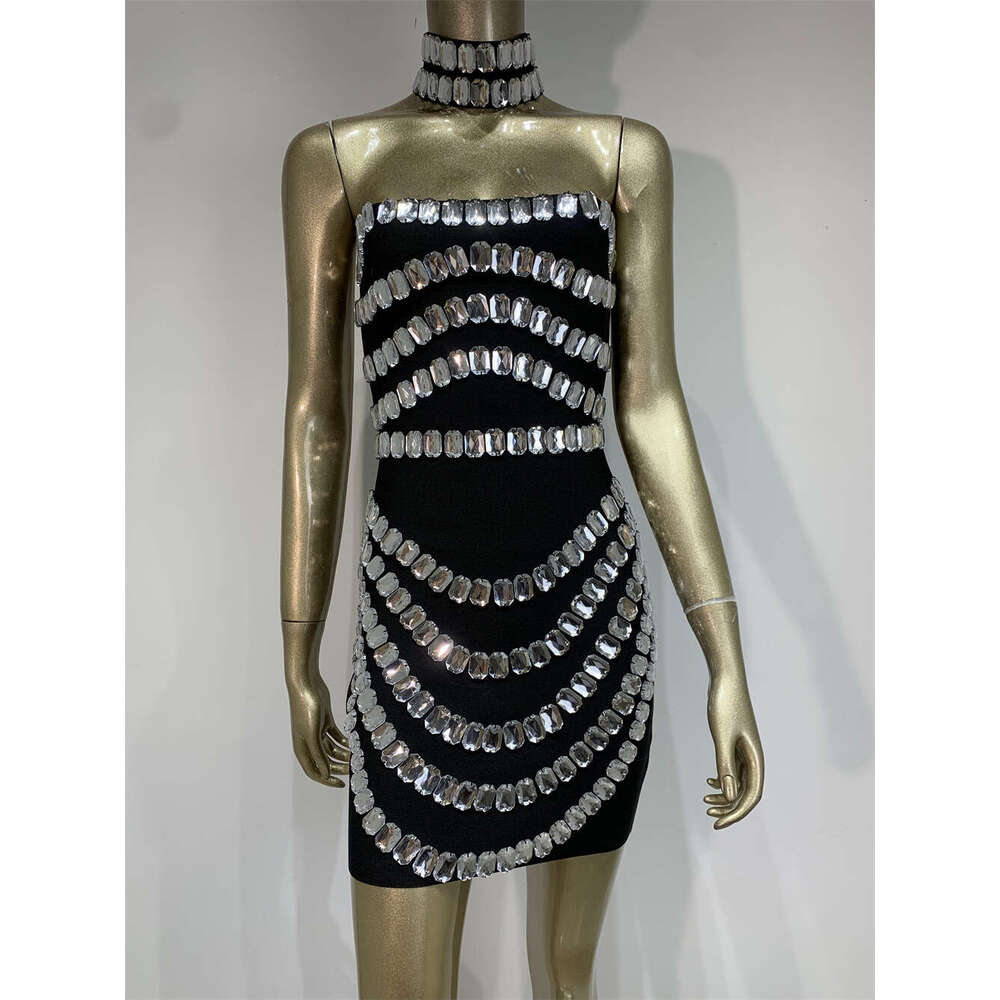 Maxi Dress XL Rhinestone Bandage Tight Fitting Hip Hugging Skirt Banquet Party Dress KQ