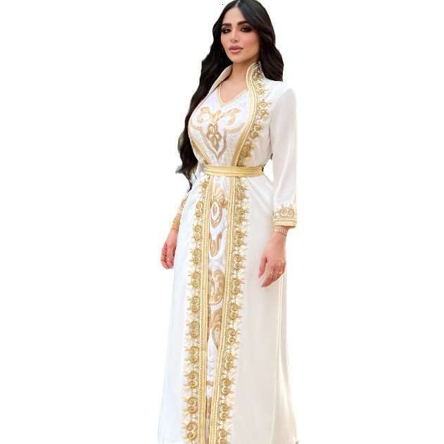 Maxi Dress BA New Fake Two Piece Gold Lace Sequin Bead Embroidered Arabian Long Dress Formai Dress