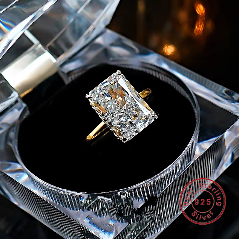 Luxury Jewelry Wedding Rings Genuine 100% S925 Sterling Silver Long Ice Flower Cut Square White Moissanite Diamond Lady Designer Engagement Eternity G