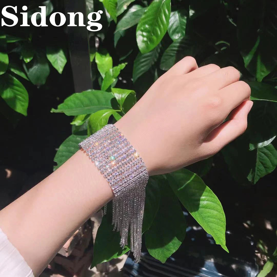 Fashion Long Tassel Rhinestone Bracelet Hand Jewelry for Women Bridal Crystal Statement Bracelets Wedding Jewellery 250517
