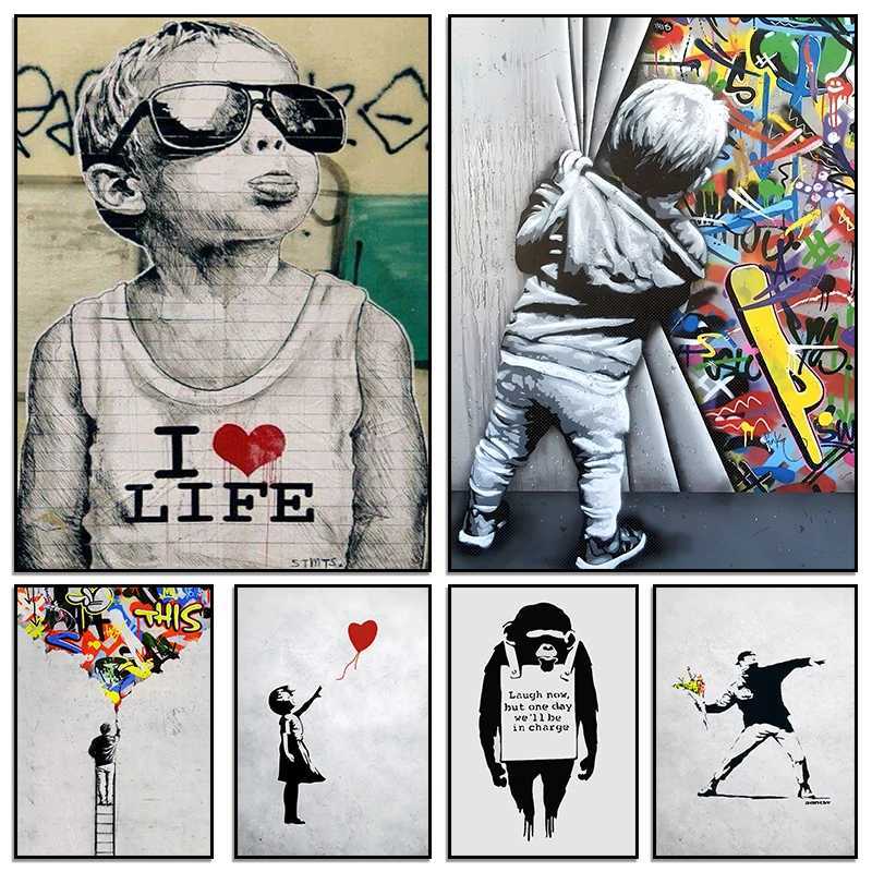 Banksy Street sur toile peinture fille avec ballon Suivez les impressions d'affiches d'art de vos rêves pour ro il décor Giftst250517