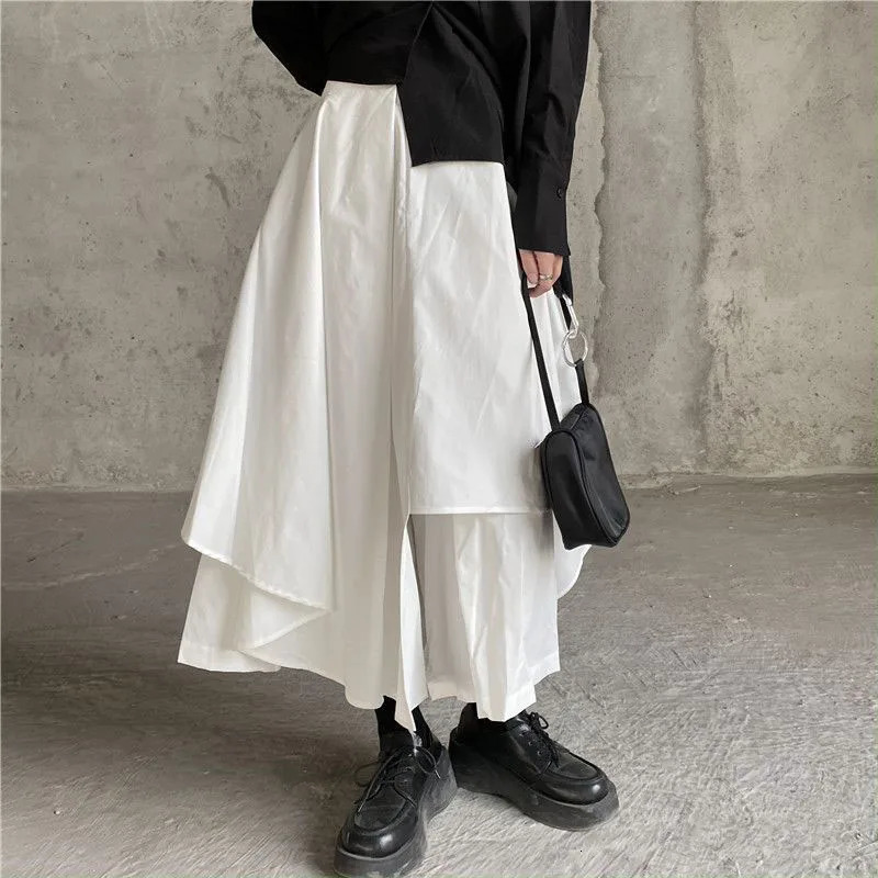 Women Skirts Gothic Irregular Skirts Pants Women High Waist White Black Long Skirts Female Pleated Skirts Culottes Women Clothes 250517