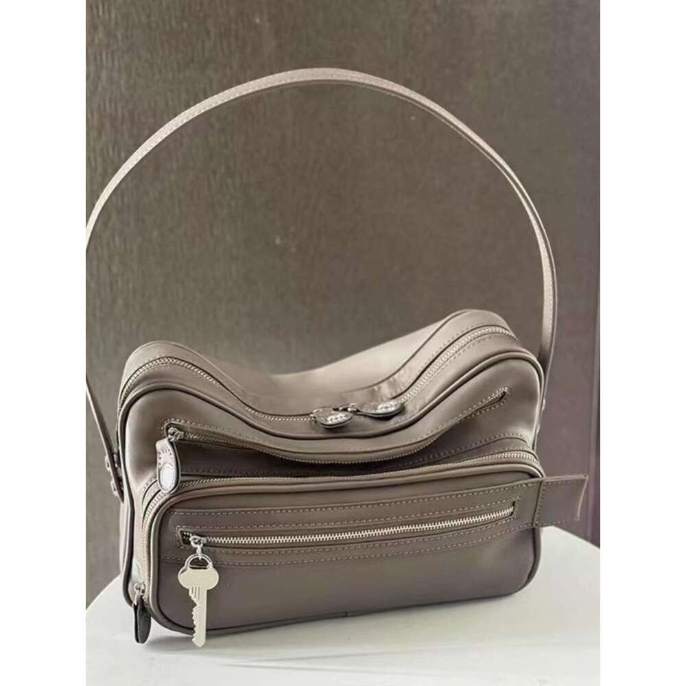 Spring Summer New Product Internet Celebrity Same Style Fashionable Versatile Small Design Multi layer Zipper Underarm Motorcycle Bag Trendy