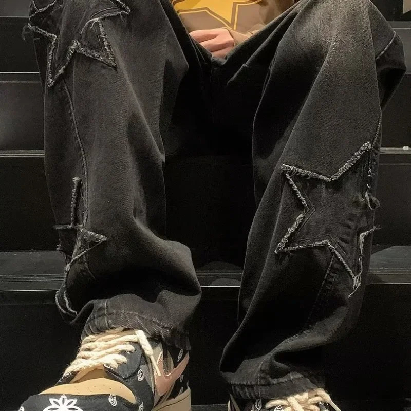 Mens Straight Leg Denim Jeans High Waist Wide Leg Pants Autumn Winter Loose American Style High Street Vibe Hip Hop Trousers 250517
