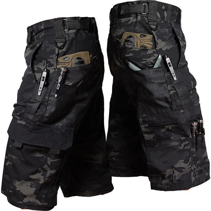 Mens Cargo Shorts Summer Tactical Cropped Trousers Outdoor Waterproof Multi-pocket Bermudas Pants Camo Ripstop Hiking 250517