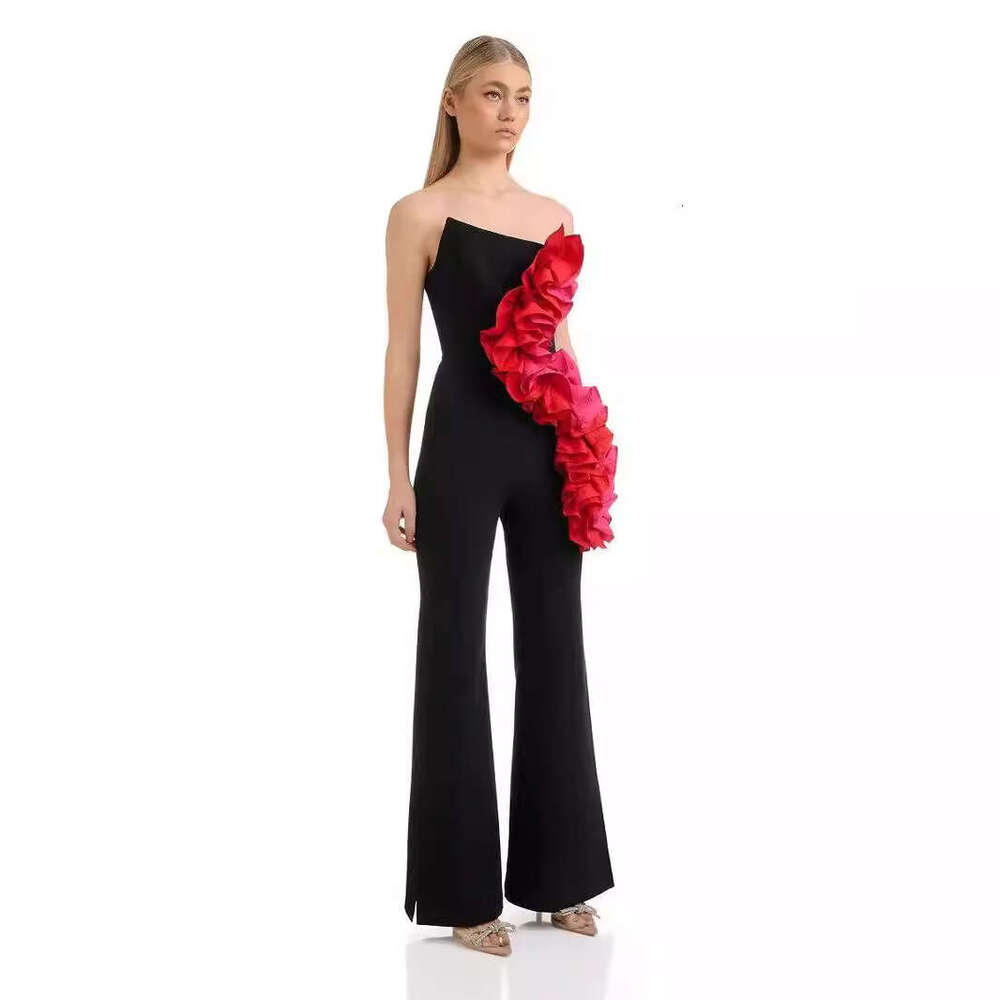 Maxi Dress New Bandage Fashion Strapless Red Decal Wide Leg Jumpsuit Formai Dress