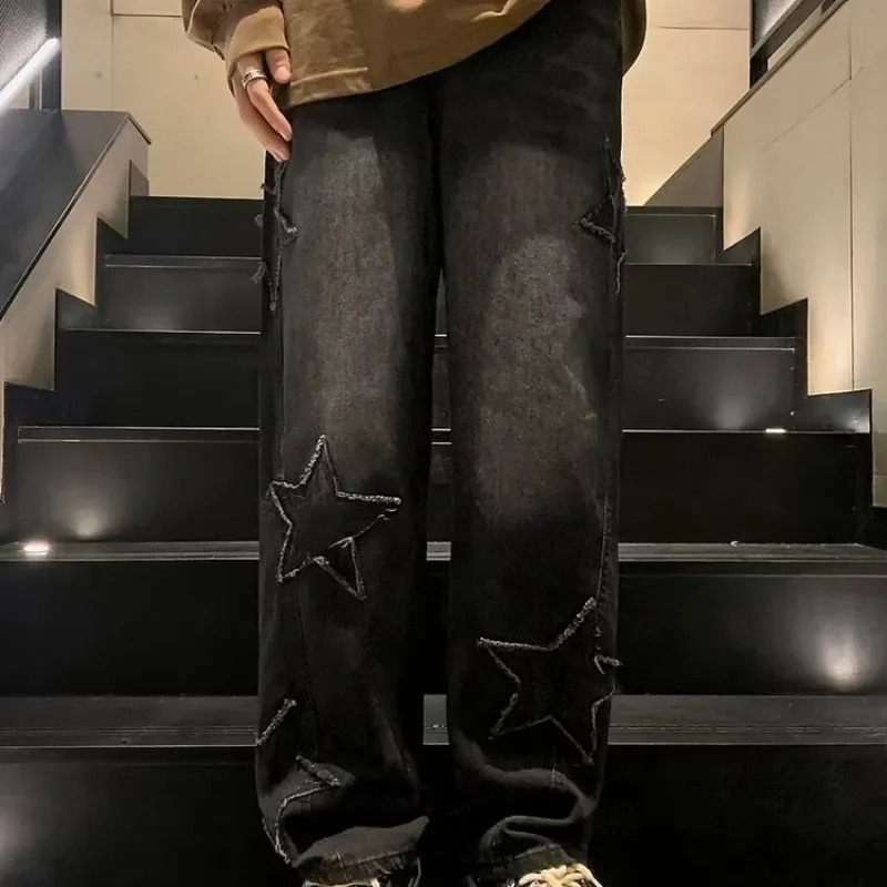 Mens Straight Leg Denim Jeans High Waist Wide Leg Pants Autumn Winter Loose American Style High Street Vibe Hip Hop Trousers 250517