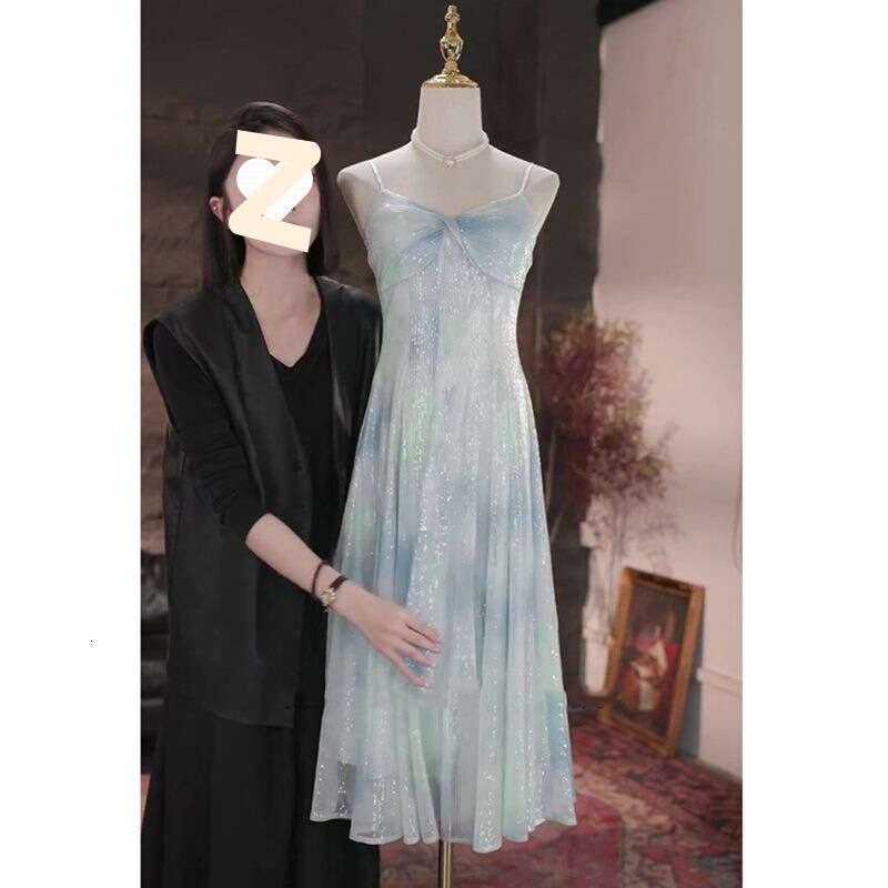 Maxi Dress New Temperament Dress Summer Slimming And Waist Cinching Design Sense Little Fairy Mermaid Girl Sequin A Line Skirt KQ