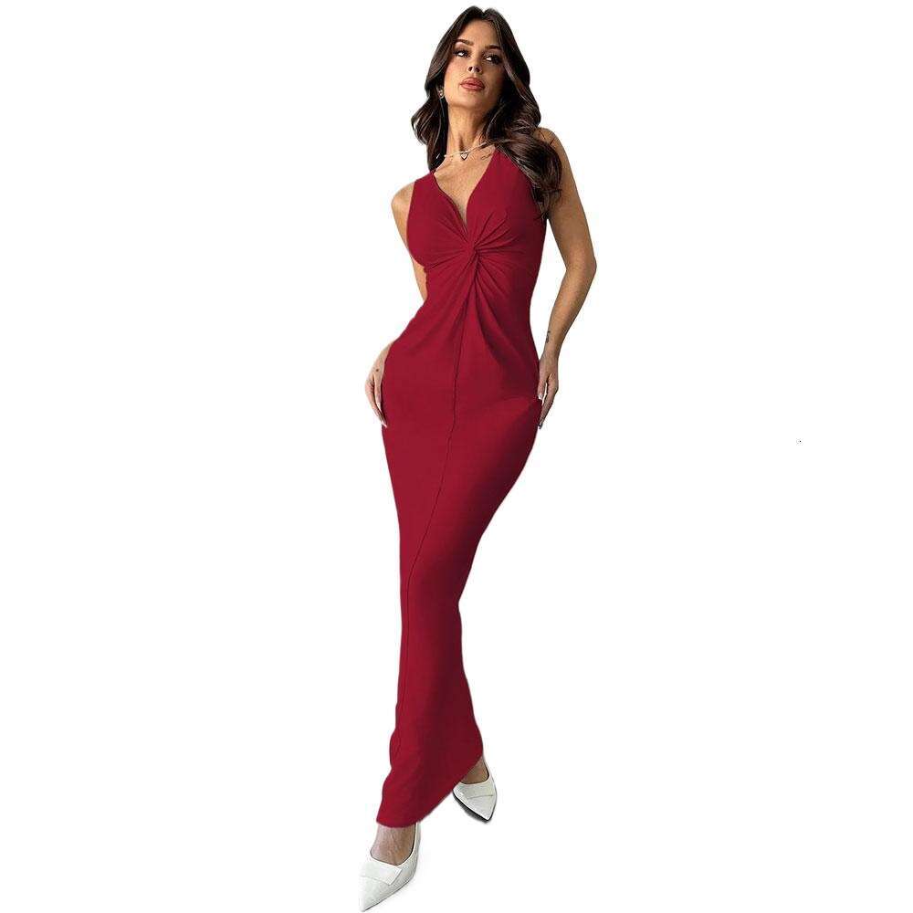 2024 Summer Sexy Deep V Sleeveless backless Evening Fashion Dress for Women