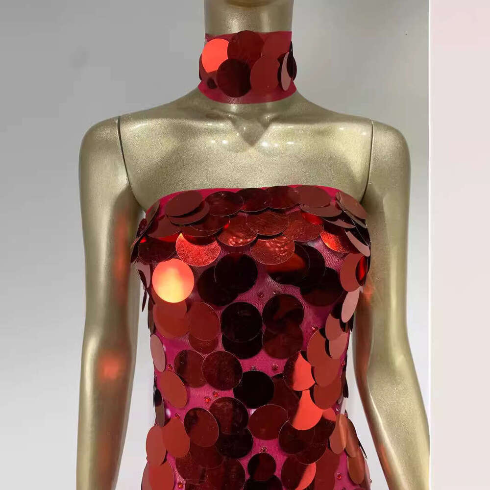 Maxi Dress Evening With Large Sequins And Studded Beads Totaling Socialite Party Choker Dress KQ