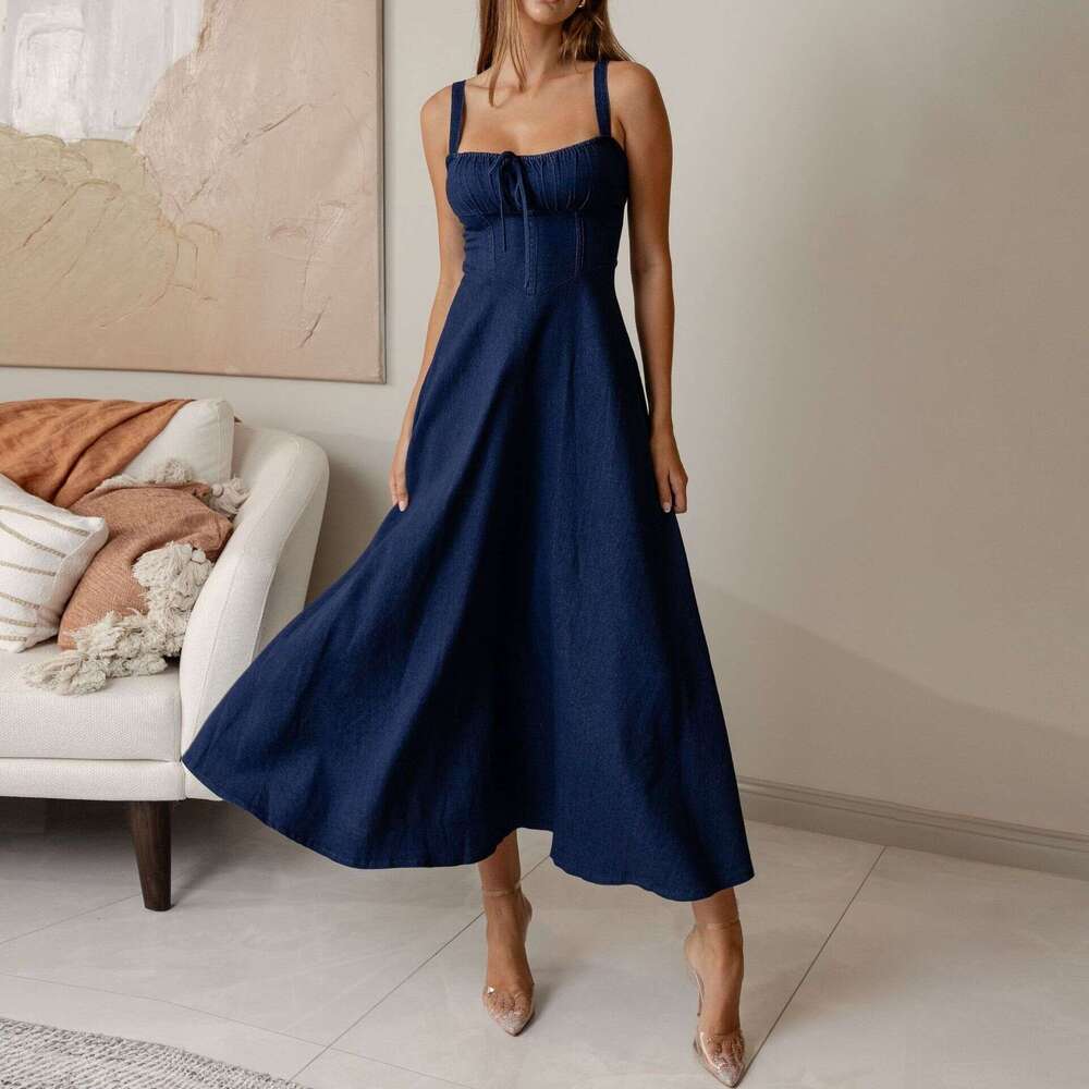 Maxi Dress New Camisole Summer Fashion Sexy Backless Sleeveless Denim Dress For Women KQ
