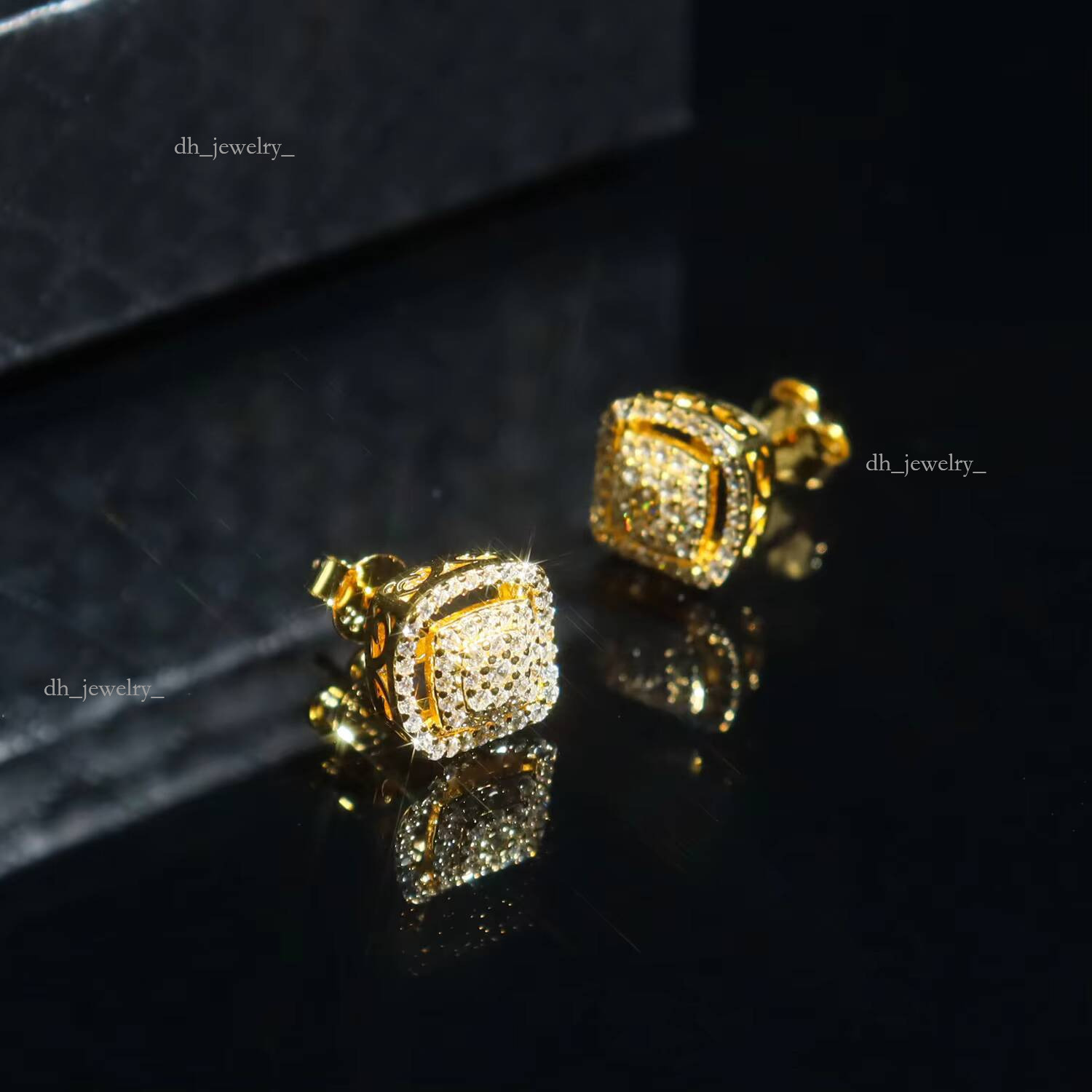 Personalized Hip Hop Men Women Sterling Iced Out Moissanite Square Gold Geometric Shape Sier Stud Earrings