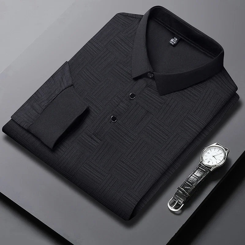 Mens Business Casual Long Sleeved Shirt Solid Color Polo Shirt Fashionable Breathable Comfortable Versatile Top 250517