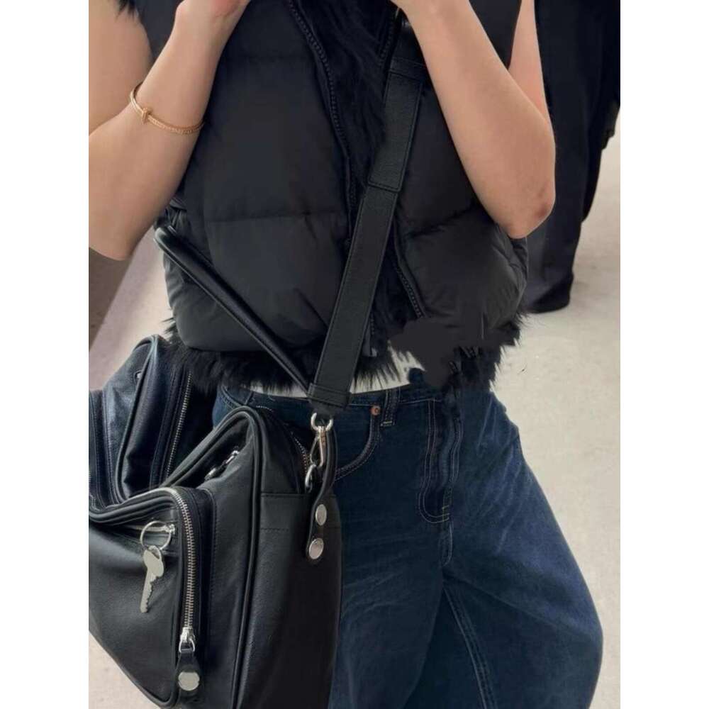 Spring Summer New Product Internet Celebrity Same Style Fashionable Versatile Small Design Multi layer Zipper Underarm Motorcycle Bag Trendy