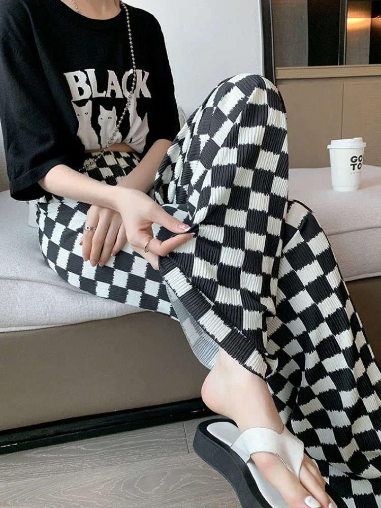 Ice Silk Wide Leg Pants for Women High Waist Summer Straight Pant Full-length Cool Leopard Print Loose Casual Womens Long Pants 250517