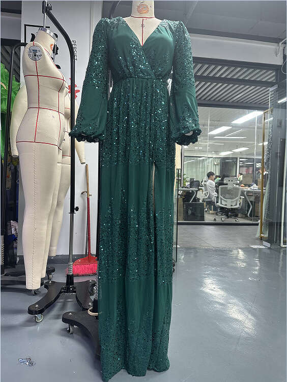 Maxi Dress High End Sleeved Temperament V Neck Sexy Long Sequin Banquet Evening Bridesmaid Women S Dress KQ