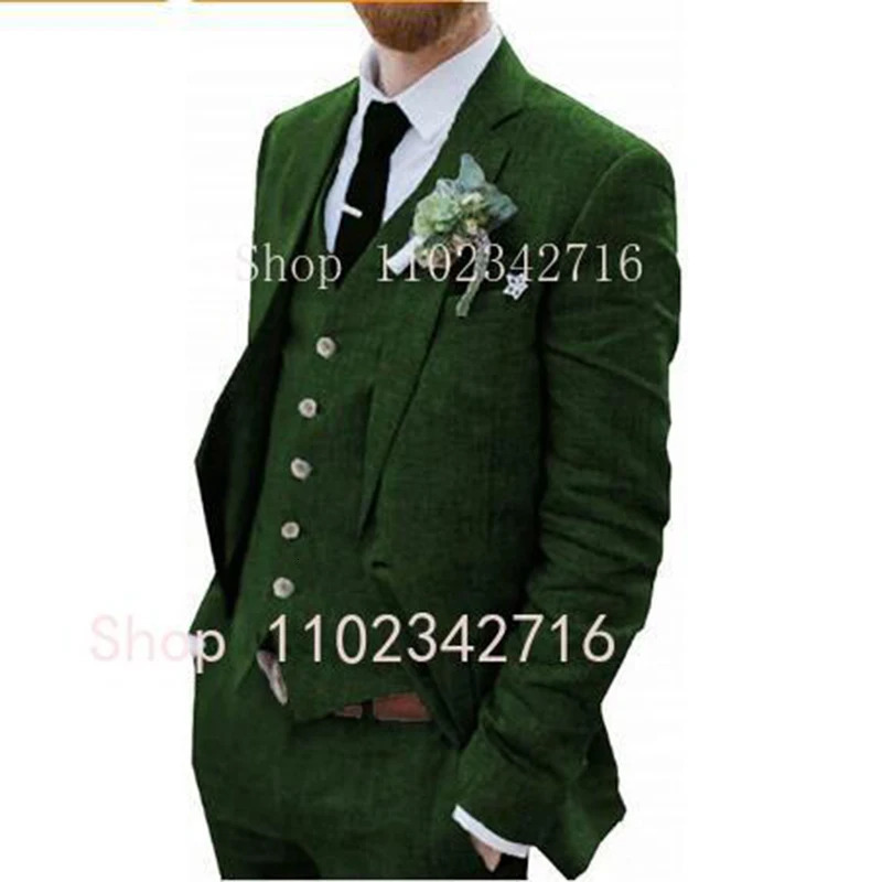 Costume Homme 3 Piece Linen Men Suits Groom Tuxedo for Wedding Groomsman Summer Beach Male Suit JacketPantsVest Terno 250516