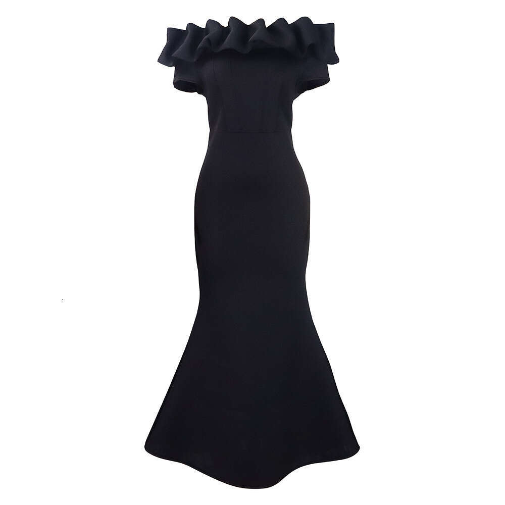 Maxi Dress C Fashion Women S Summer Solid One Line Neck Fishtail Long Evening Dress KQ