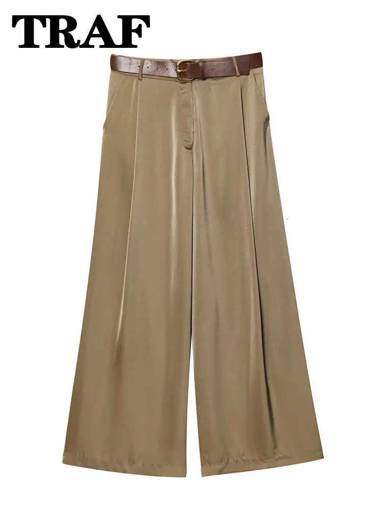 TRAF womens straight pants high waistband pockets office 2025 simple style streetwear casual Trouser 250506
