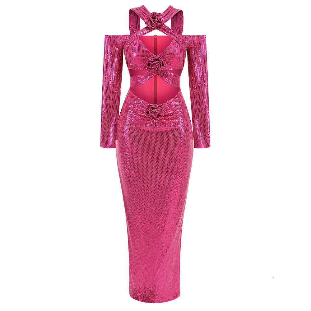 Maxi Dress New Women S Sexy V Neck Sleeved Skirt With High End Decorative Flower Hem And Split Dress Long Style Formai Dress