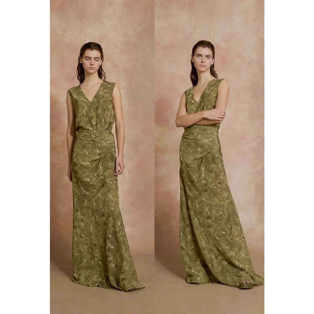 Maxi Dress Siyuan Light V Neck Wrapped Waist Silk Printed For Women S Summer Luxury Sleeveless Tea Break Long Dress Formai Dress