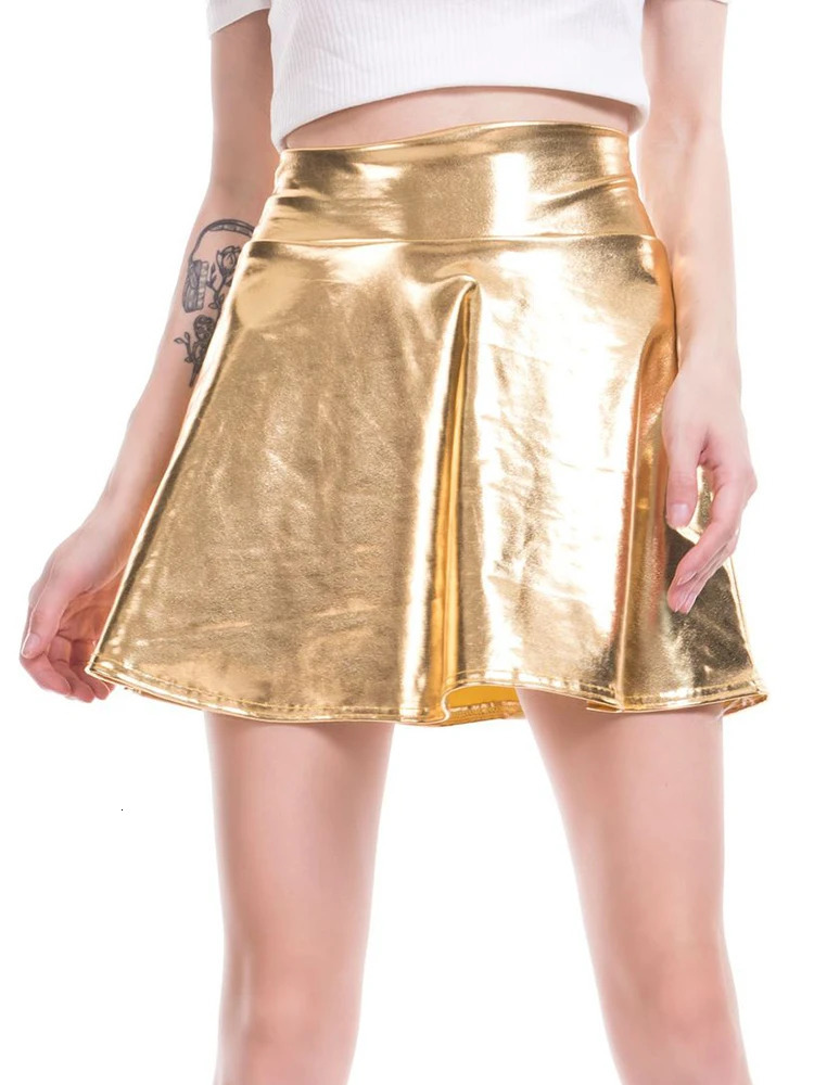CUHAKCI Skater Pleated Skirt High Waist Women Party Casual Mini Gold Female Silver Black Clubwear Dance 250515