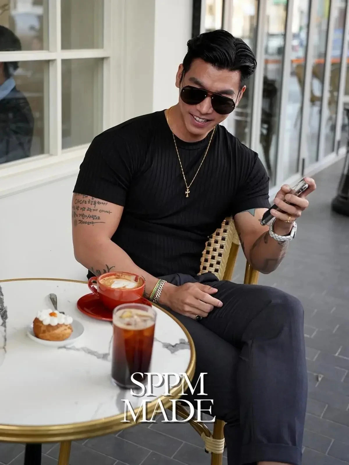 Fashion Muscle Fitness Mens Summer Sports Fitness Leisure Round Neck Elastic Short Sleeve Vertical Stripe T-shirt 250517