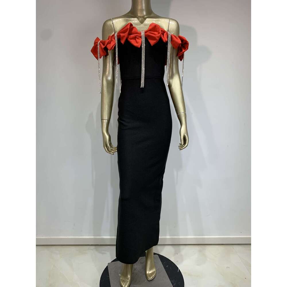 Maxi Dress New Bandage White Big Bow Diamond Chain Dress Formai Dress