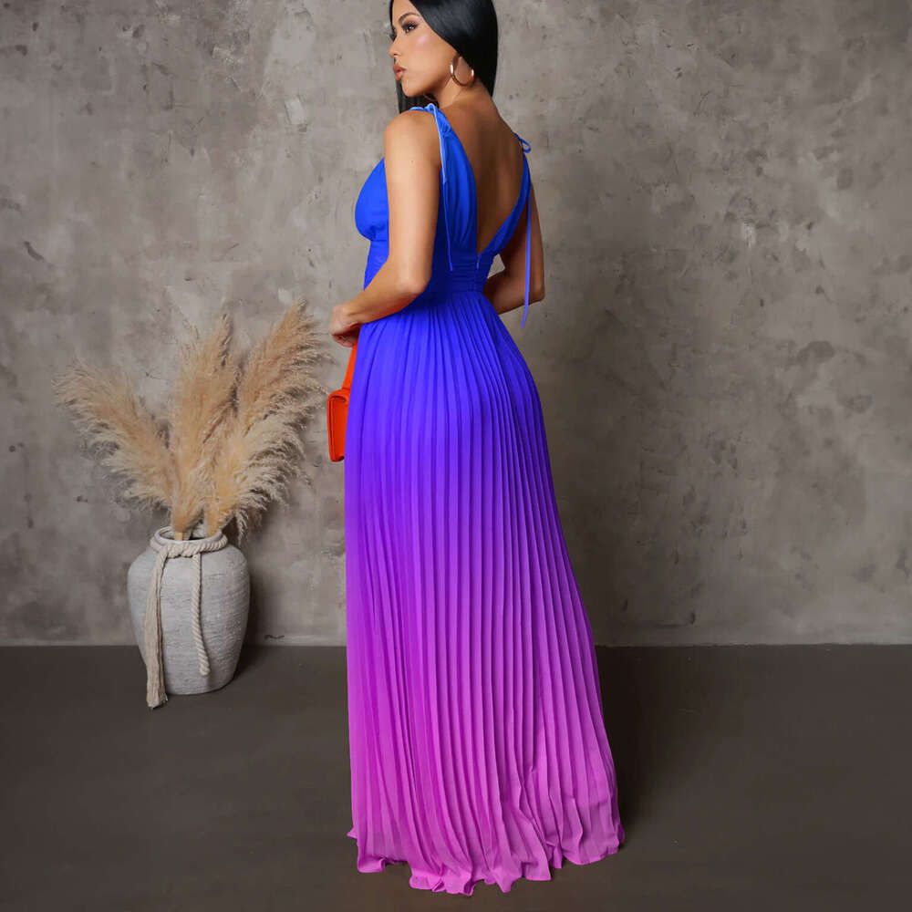 Maxi Dress D Summer Strap Open Back Sexy Lacing Gradient Color Long Dress KQ