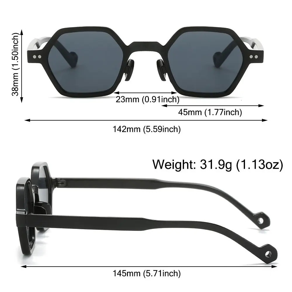 Vintage Polygon Square Sunglasses Fashion Hexagon Clear Ocean Lens Shades UV400 Rivets Sun Glasses for Women Men 250516