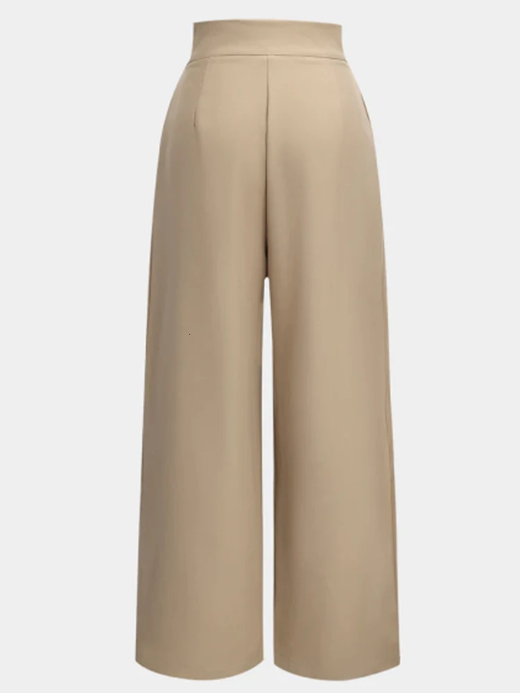Ladies Pure Color Fashion Button Waist n Trousers Wide Leg Suit Pants Business Casual Long Shaping 250506