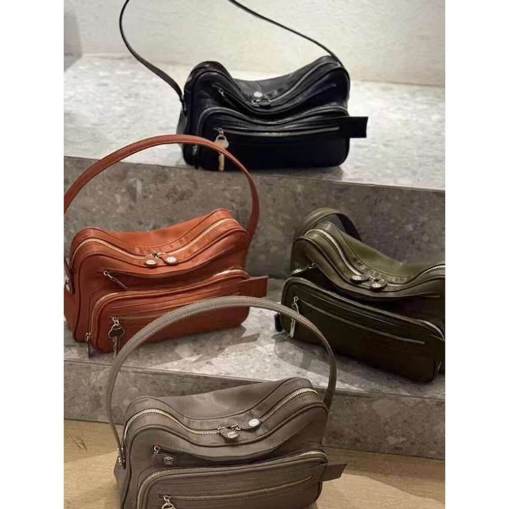 Spring Summer New Product Internet Celebrity Same Style Fashionable Versatile Small Design Multi layer Zipper Underarm Motorcycle Bag Trendy