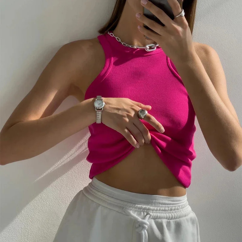 Tank Tops Women Yellow Casual Vest Sleeveless Camis Shoulder Womens Tank Top Ribbed Knitted Tops Summer Woman Shirts Tank Top250514