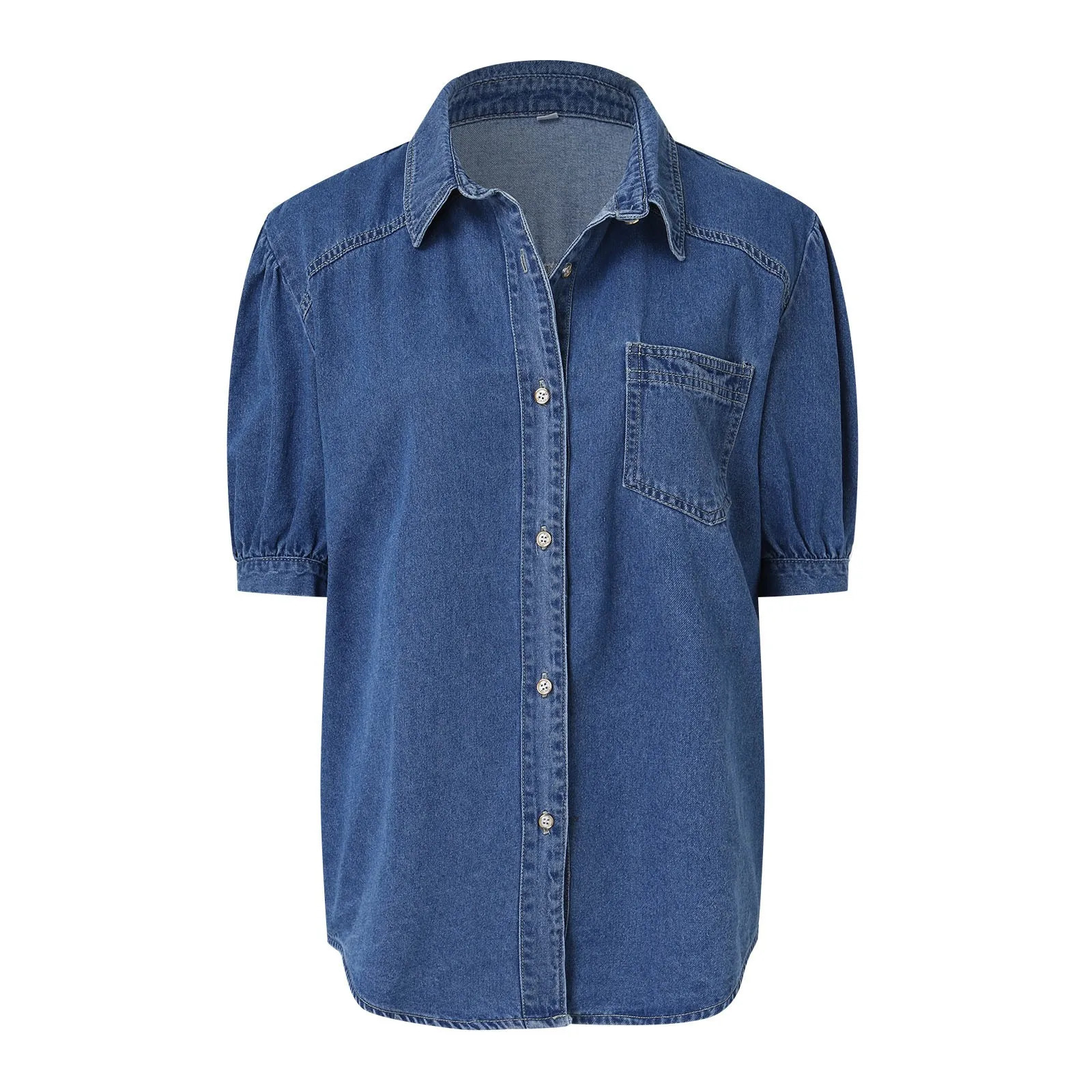 Elegant Teen Blouses Shirt Short Sleeve Denim Jacket Straight Pocket Loose Top Ladies Shirts Blusas Mujer 250516Z