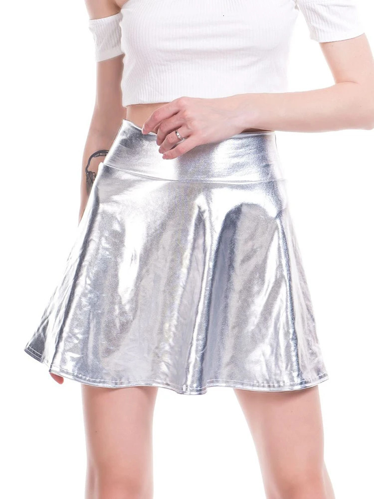 CUHAKCI Skater Pleated Skirt High Waist Women Party Casual Mini Gold Female Silver Black Clubwear Dance 250515