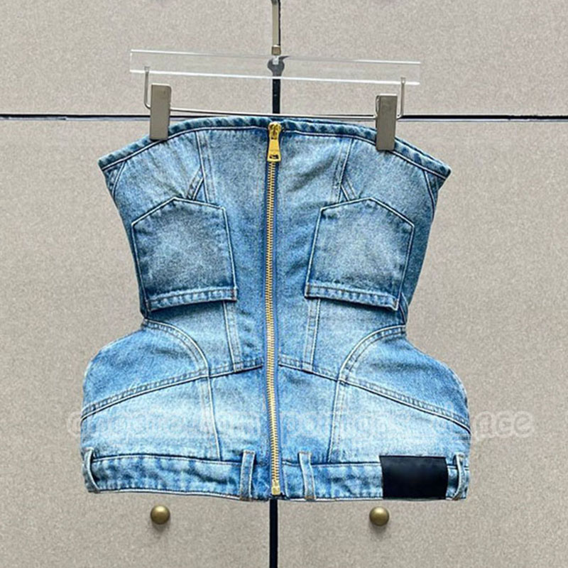 Luxury Brand Denim Vest Women Sexy Skirt Turn Down Designer Bandeau Tops Sexy y2k Style Nigh Party Jeans Tanks
