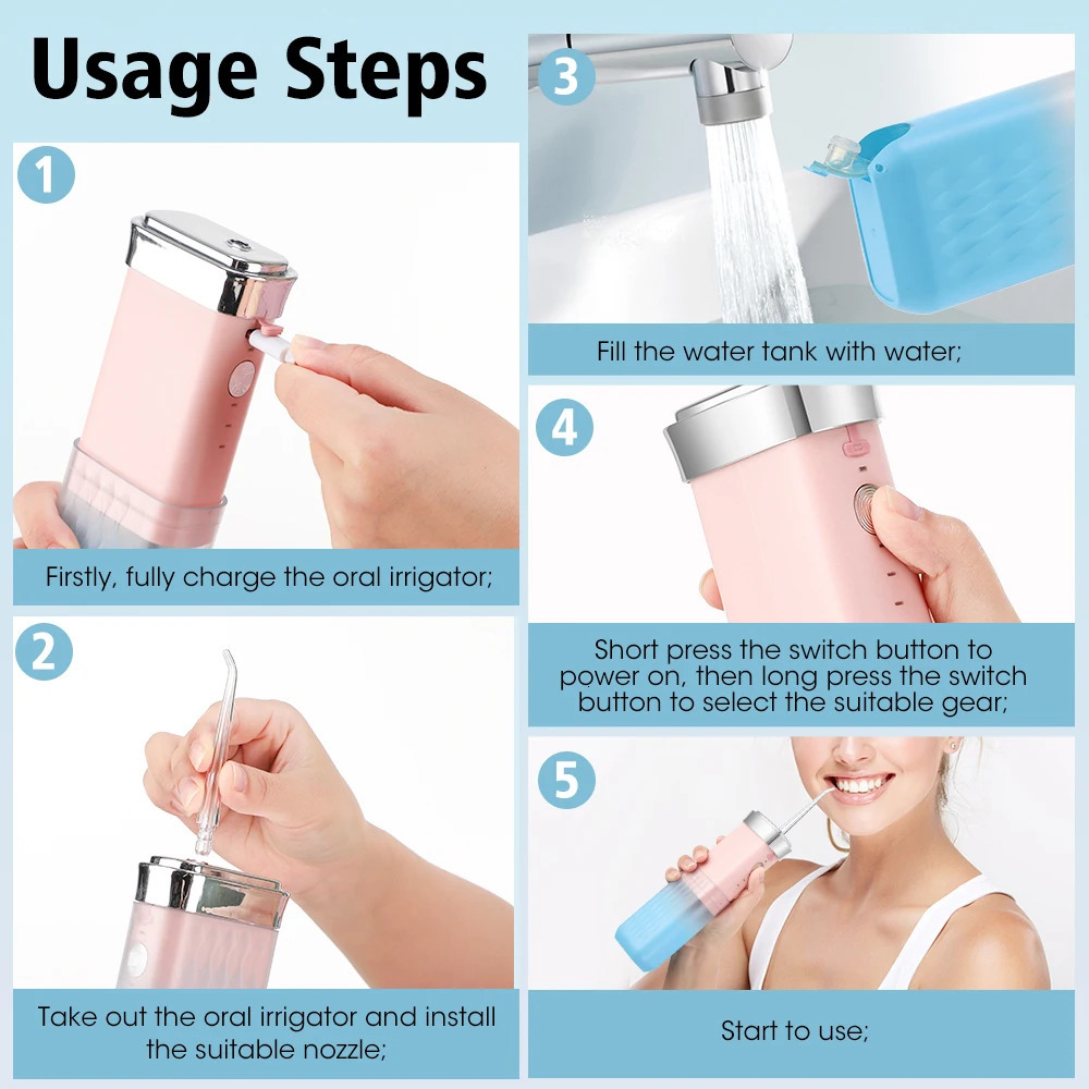 Water Flossers Oral Irrigator USB Rechargeable 180ml 3 Modes Portable Dental Water Tank for Teeth Waterproof Teeth Cleaner 250517