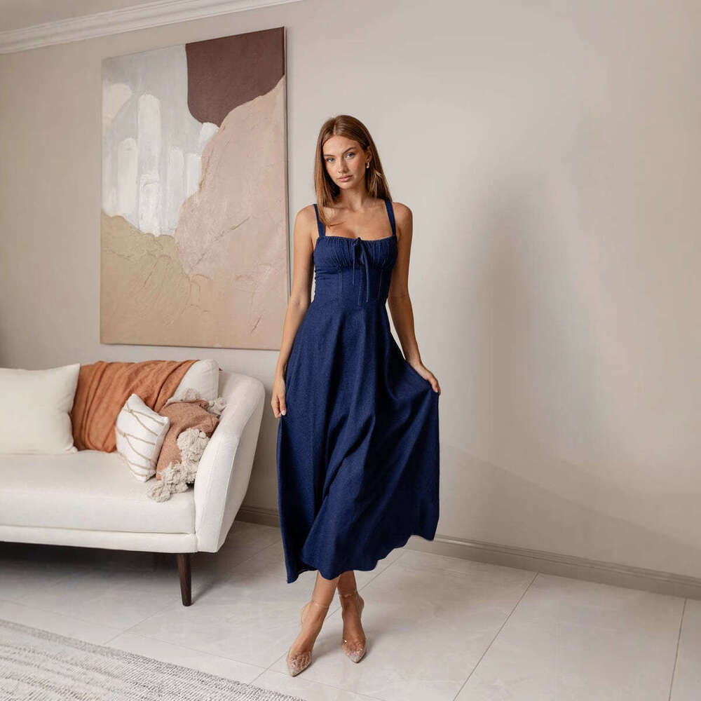 Maxi Dress New Camisole Summer Fashion Sexy Backless Sleeveless Denim Dress For Women KQ